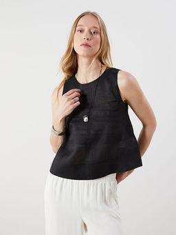 Bisiklet Yaka %100 Keten Bluz