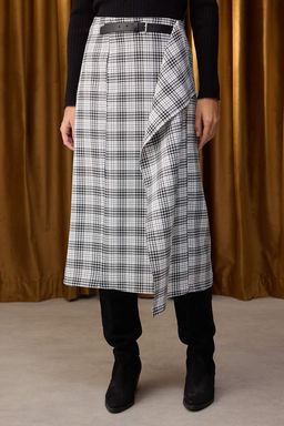 Siyah Ekoseli Midi Kemer Detayl? Etek TWOAW26ET00071 - Trendyolmilla фото 3