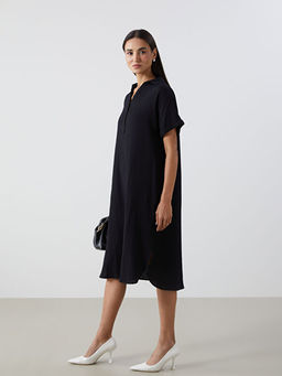 G?mlek Yaka Oversize M?slin Elbise