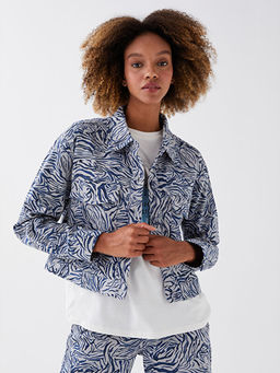 G?mlek Yaka Desenli Uzun Kollu Kad?n Ceket