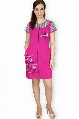 Халат женский на молнии с двойным принтом (00265, малина)