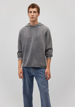 Kapusonlu Gri Sweatshirt - Mavi фото 2