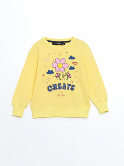 Bisiklet Yaka ?i?ekli K?z Bebek Sweatshirt