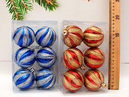 Набор шаров D=6см, 6шт. (YYH04-198) "витые", 2цв. в ассорт., в ПВХ упаковке