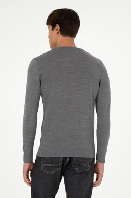 Erkek Slim Fit Bisiklet Yaka Gri Melanj Kazak - U.s. polo assn фото 5