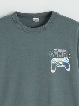 Bisiklet Yaka Bask?l? Erkek ?ocuk Sweatshirt