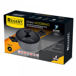 Кастрюля с антипригарным покрытием Moderno 2,3л, д20см, h16см, s1,8мм, дно s5мм, литой алюминий, стеклянная крышка с силиконовый ободом, бакелитовая ручка с покрытием soft-touch, Regent (Китай) Подходит для всех видов плит, включая индукционную - Домашняя мода фото 5