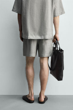 BERMUDA RELAXED FIT 100% LINO / Gris claro