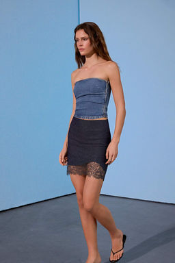 Limited Edition Indigo Dantel Detayl_ Mini Dokuma Gabardin Etek TPRSS26ET00015 - Trendyolmilla фото 3