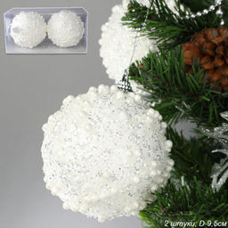 Новогоднее украшение Шары 2 штуки 9,5 см / WF-195 /уп 108/белые