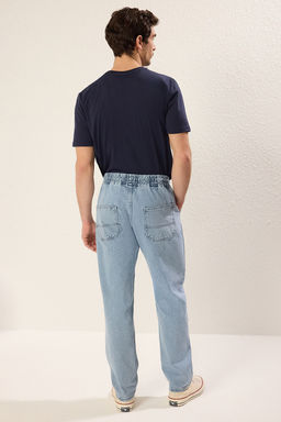 Ac?k Mavi Regular Fit Beli Lastikli Genis Kal?p Bol Kot Pantolon Jeans TMNAW24JE00025