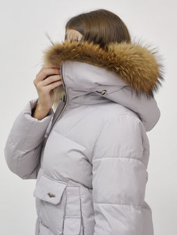 Куртка Бренд Visdeer ПРЕМИУМ КЛАССА зимняя с мехом ЕНОТА, светло-серого цвета  фото 8