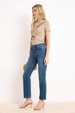 Koyu Mavi Yuksek Bel Az Esnek Mom Jeans TWOSS26JE00113 - Trendyolmilla фото 10