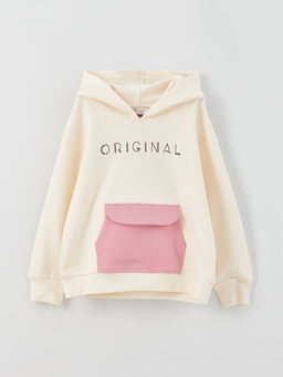 Bask?l? Uzun Kollu K?z ?ocuk Hoodie