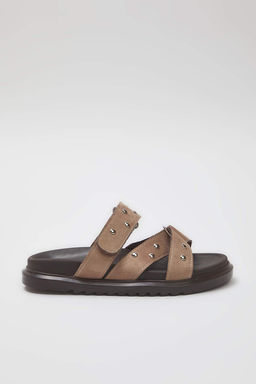 Trendyolmilla Shoes Vizon Suet Trok Tasl? Kad?n Terlik TAKSS25TE00036  фото 5