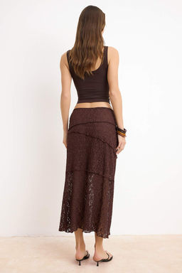 Koyu Kahverengi A Line Dantel Astarl? Maxi Etek TWOSS25ET00211