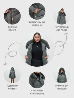 Куртка зимняя женская с мехом и капюшоном тренд темно-серого цвета 7759TC - Visdeer фото 26