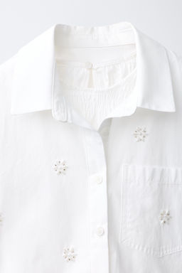 PACK CAMISA Y TOP FRUNCIDO RAYAS Y APLIQUE ABALORIOS / Blanco - Zara фото 5
