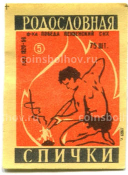 Этикетка спичечная Родословная спички №5 фабрика Победа
