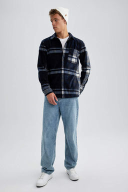 Флисовая рубашка обычного кроя с длинным рукавом в клетку - Defacto фото 2