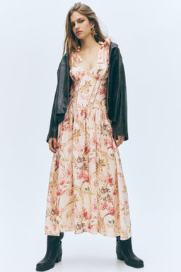 Vestido en mezcla de lino con tirantes de lazo - H&m фото 3