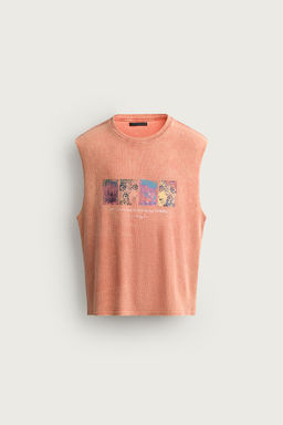 CAMISETA TANK PUNTO ESTAMPADO / Coral rojo