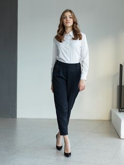 Укороченные брюки чуть зауженного книзу. Высокая посадка - Трика фото 3