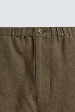 PANTAL?N RELAXED FIT 100% LINO / Khaki oscuro