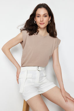 Ekru Cep Kapakl? Kemerli Mini Dokuma Sort TWOSS24SR00031