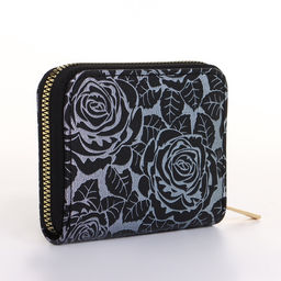 Кошелёк женский на молнии 11?2.5?9 см, с цветочным принтом, чёрный