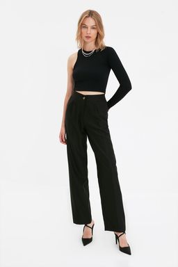 Siyah Straight/Duz Kesim Dokuma Kumas Pantolon TWOAW22PL0321