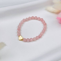 Браслет из мадагаскарского Розового кварца со вставкой "Сердце" 17 см