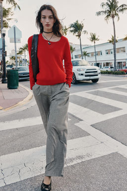 WIDE-LEG HOUNDSTOOTH TROUSERS - Zara фото 10