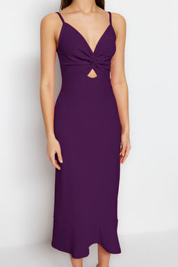 TRENDYOLMILLA Siyah Krep Vucuda Oturan Ask?l? Cut Out Detayl? Volanl? Kalp Yaka Mini Orme Elbise TWOSS23EL02097  фото 10