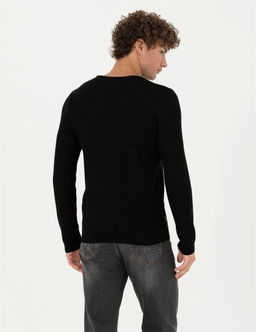 Siyah Slim Fit Bisiklet Yaka Triko Kazak - Pierre cardin фото 5