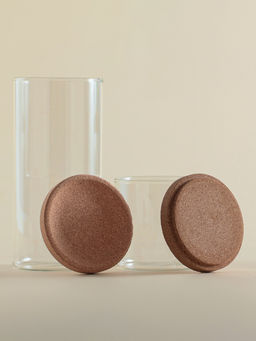 Банки для сыпучих SL Home «Алькорноке», 2 банки 280 ми, 2 банки 650 мл, с пробковой крышкой, на подставке, стекло, прозрачные