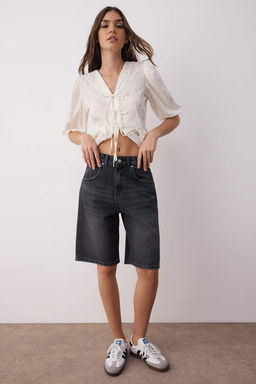 TRENDYOLMILLA Mavi Normal Bel Vintage Denim Bermuda TWOSS25SR00150 фото 2