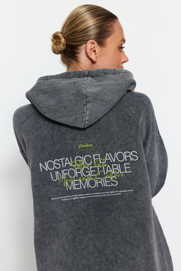 TRENDYOLMILLA Antrasit Kal?n Ici Polarl? Y?kama Efektli Oversize/Genis Kal?p Orme Sweatshirt TWOAW24SW00230  фото 4