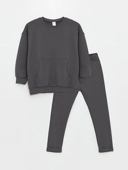 Bisiklet Yaka Uzun Kollu Basic Erkek Bebek Sweatshirt ve Tayt Pantolon 2li