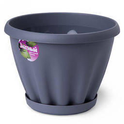 Горшок для цветов пластмассовый "Знатный" 1л, д14см, h11см, с поддоном, серый (Россия)