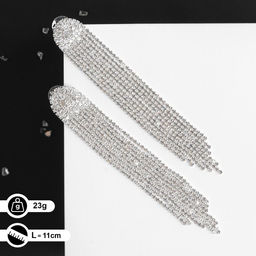 Серьги висячие со стразами Лёд полукруг, белые в серебре