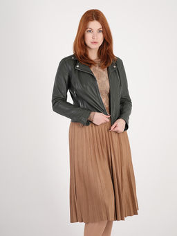 Юбка плиссированная светло-коричневая с поясом - Almond фото 5