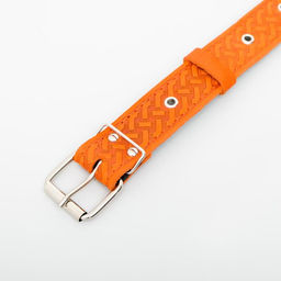 Ошейник кожаный тисненый на фетре, безразмерный, 64 х 3,5 см, ОШ 31-60 см, рыжий - Пижон фото 4