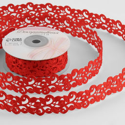 Лента фигурная Вьюнчик, 25 мм, 90.5 м, красная