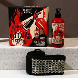 Подарочный набор Огонь в сердце: гель для душа 300 мл и мочалка для тела, HARD LINE