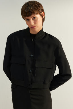 Siyah Premium Bomber Crop Dokuma Ceket TWOAW24CE00047 - Trendyolmilla фото 5