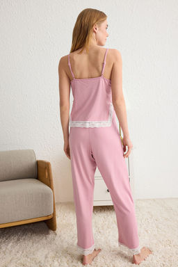 Trendyolmilla Pembe Dantel ve Kurdele/Fiyonk Detayl? Ip Ask?l? Orme Pijama Tak?m? THMSS25PT00152  фото 5