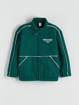 Dik Yaka Erkek ?ocuk Kal?n Fermuarl? Sweatshirt