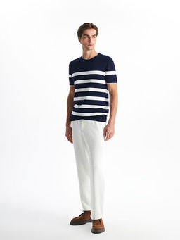 Bisiklet Yaka K?sa Kollu ?izgili Erkek Triko Kazak