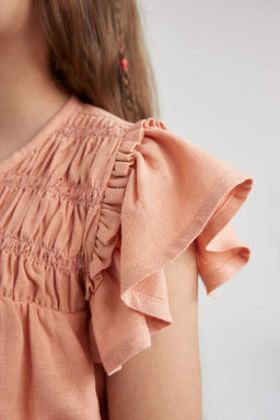 Блузка с короткими рукавами и круглым вырезом для девочек - Defacto фото 8